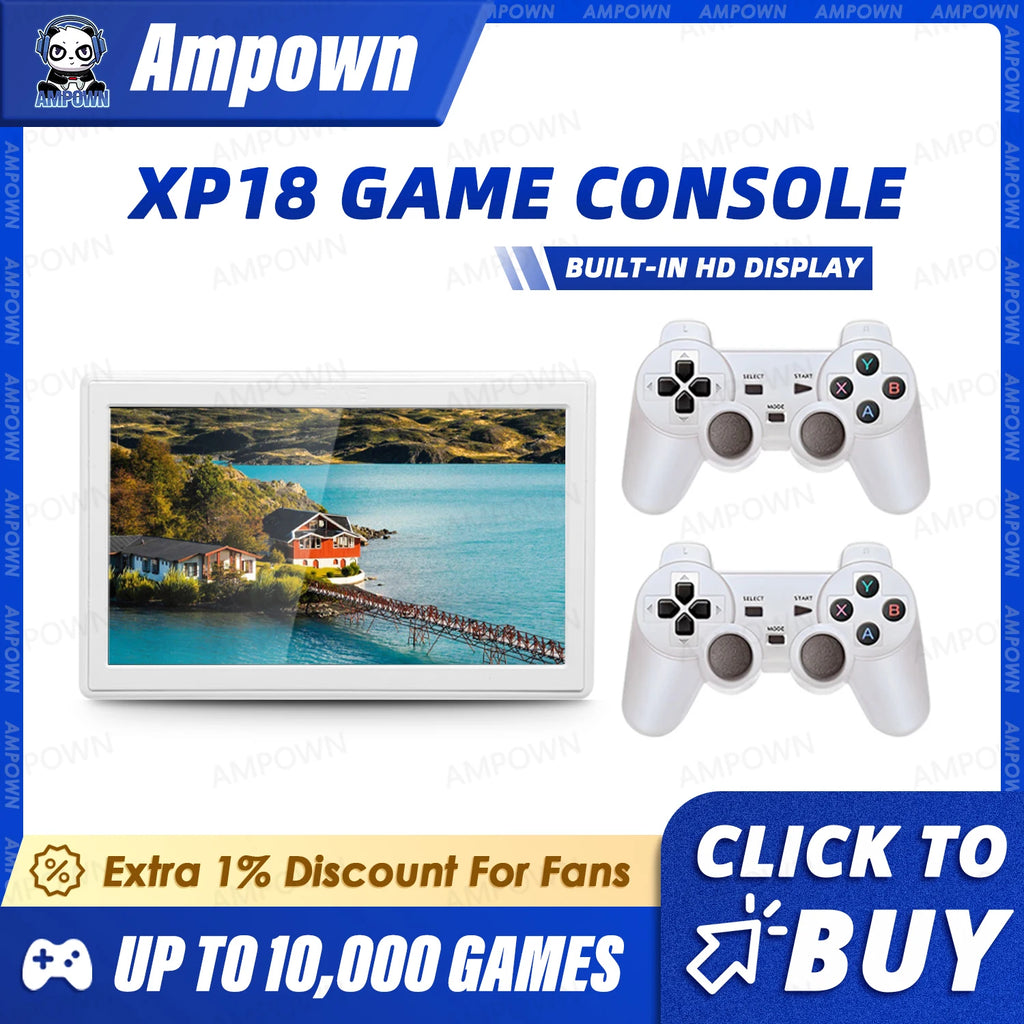 AMPOWN XP18 TV Game Console HDMI Output 7'' Screen 4000mAh Battery Portable Video Console Wireless Controller Supports Simulator