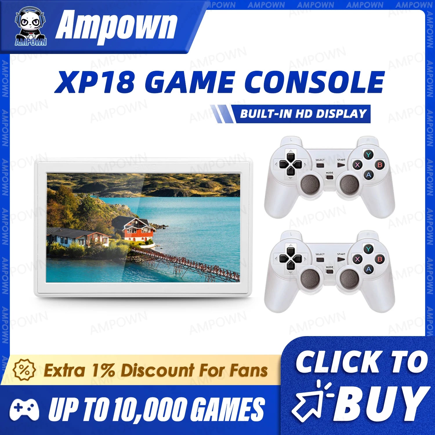 AMPOWN XP18 TV Game Console HDMI Output 7'' Screen 4000mAh Battery Portable Video Console Wireless Controller Supports Simulator