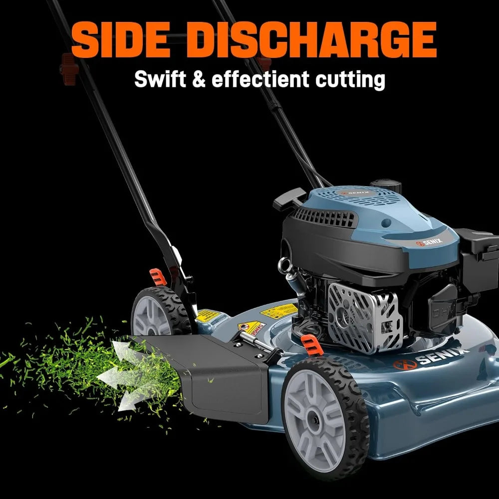 144 cc Gas Lawn Mower, 20 inch 4-Cycle Push Mower, Side Discharge, 5 Position Cutting Height Adjustment, Low Noise & Fuel-Effic