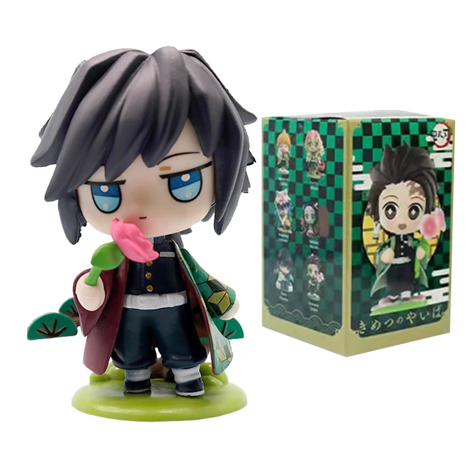 Anime 6Pcs/Set Q Version Demon Slayer Figurine  Boxed Model Ornament Accessory Cartoon Movability Kits Mascot Kid Toy Gift