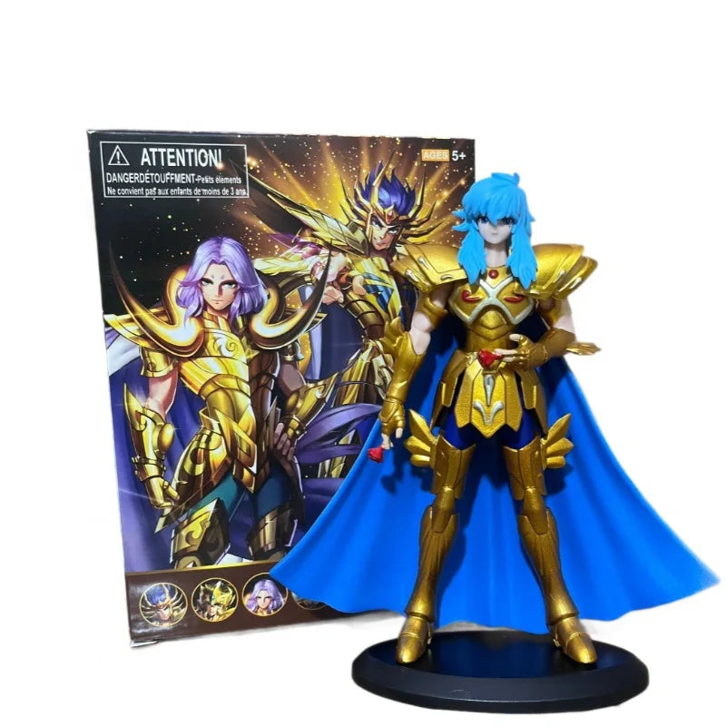 19CM Аниме Saint seiya Златна фигурка на Saint Овен Риби Козирог Водолей Поставка Анимационен модел Играчки Подаръци Колекция Декорация