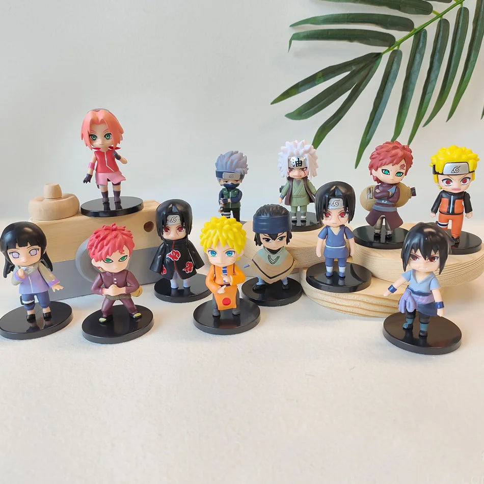 12pcs/set Naruto Shippuden Anime Figures - Hinata Sasuke Itachi Kakashi Gaara Q Version PVC Toys Dolls for Kids Christmas Gifts