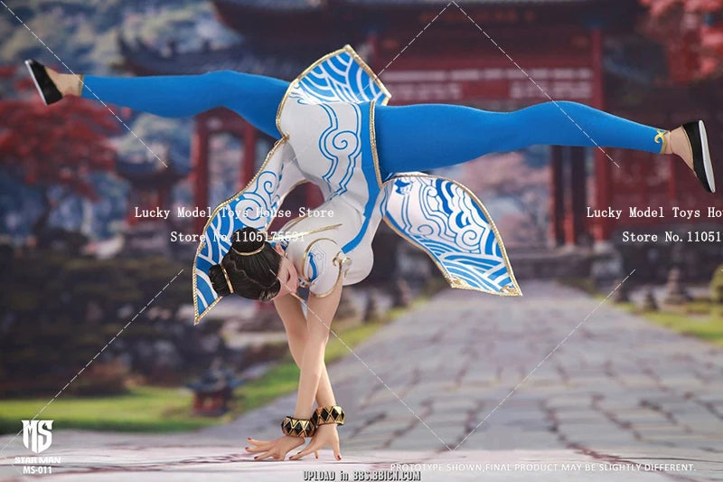 STAR MAN MS-011 1/6 Chun Li Cloth Action Figure Blue White Cloud Print Cheongsam Design 12" Female Fighter Soldier Model Gifts