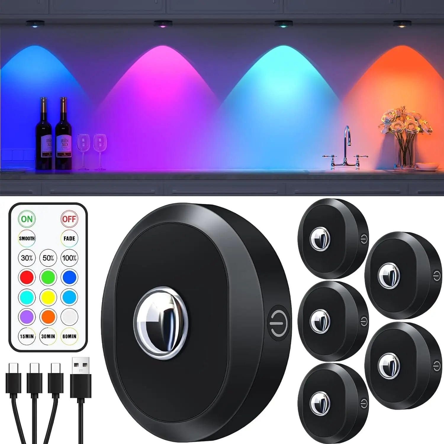 WILLED Night Light 3pcs with Remote 1200mAh Rechargeable Puck light with Timer Stick on Picture Lights for Wall Closet Cabinet