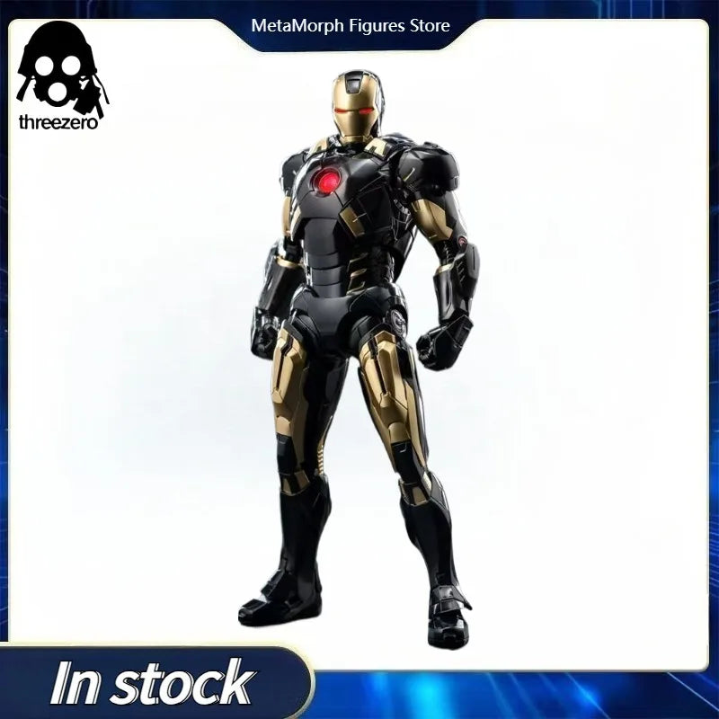 Original Threezero Marvel DLX Iron Man Mark 7 Black Gold Anime Figure Toy Collection Model