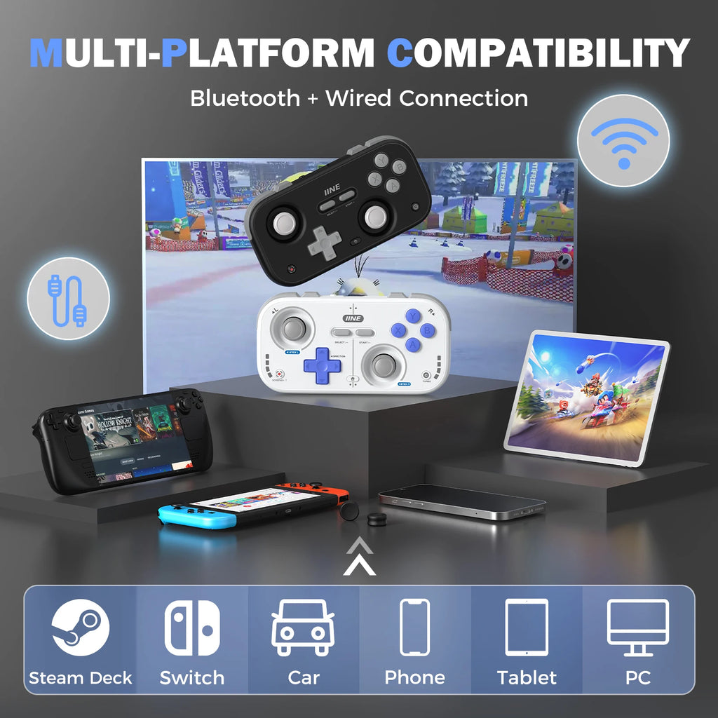 IINE Retro Pocket Game Controller /Compact & Portable Hall Joysticks + 1000Hz Recessed Joystick Designed Customizable Controls M
