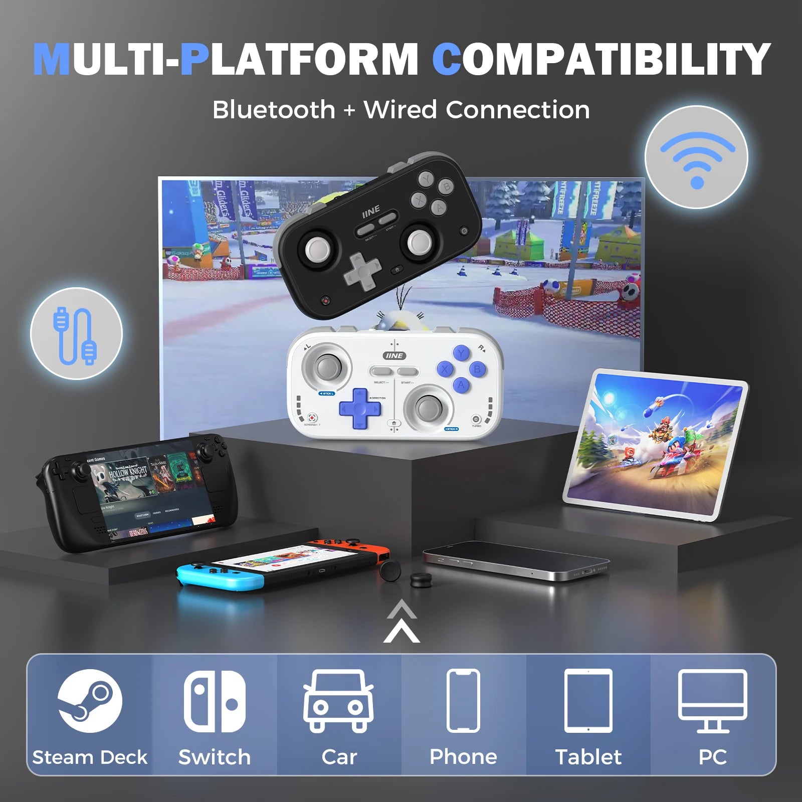 IINE Retro Pocket Game Controller /Compact & Portable Hall Joysticks + 1000Hz Recessed Joystick Designed Customizable Controls M