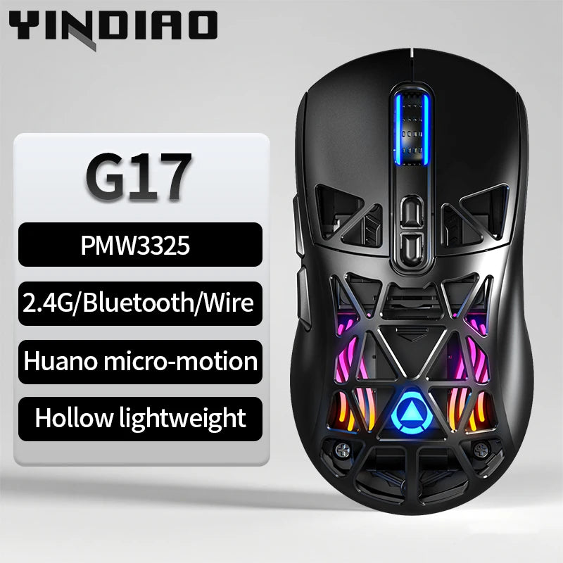 Mouse Hollow Lightweight PMW3325 Tri-mode Bluetooth Wireless  Gaming Portable Laptop Desktop Tablet