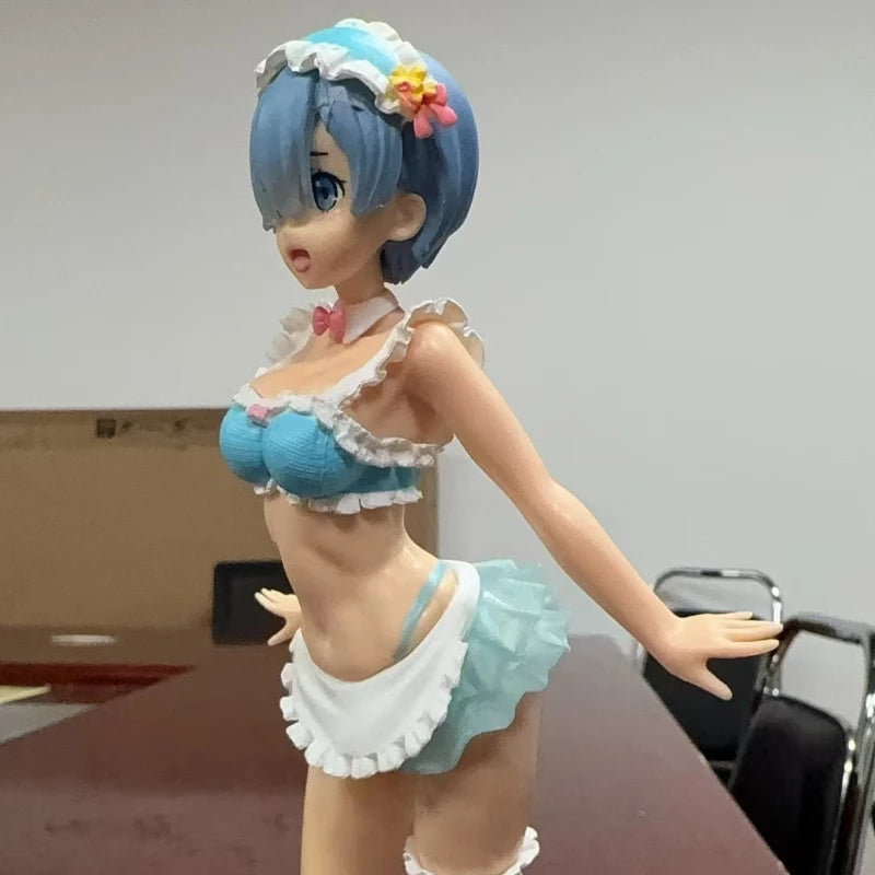 BANDAI 23CM Rem Anime Figure Re:Zero kara Hajimeru Isekai Seikatsu Kawaii Ram Crystal Wedding Dress Model PVC Doll Toys