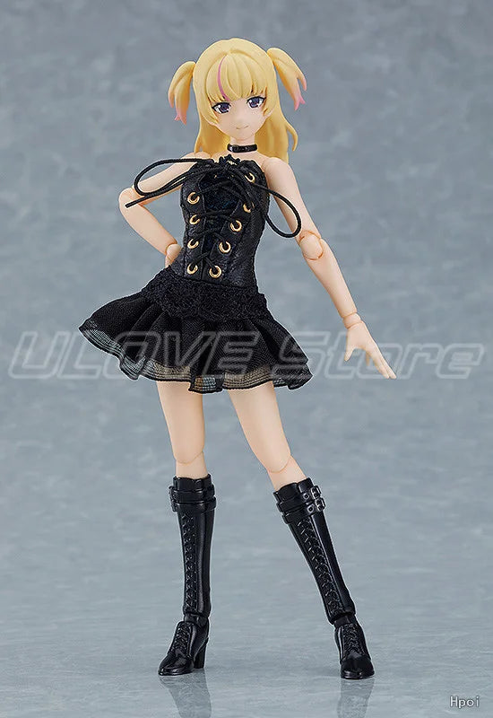 Original Max Factory Figma#581a Figma#581b Black Tight Dress Fur Coat / Black Tight Dress Action Figures Model
