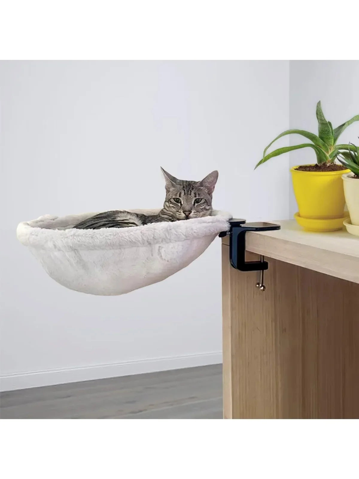 Cat Desk Bed - Soft Faux Fur Fabric, Steel Frame - Adjustable, Cat Shelf Bed for Indoor Cats - Perfect Cat Hammock for Your