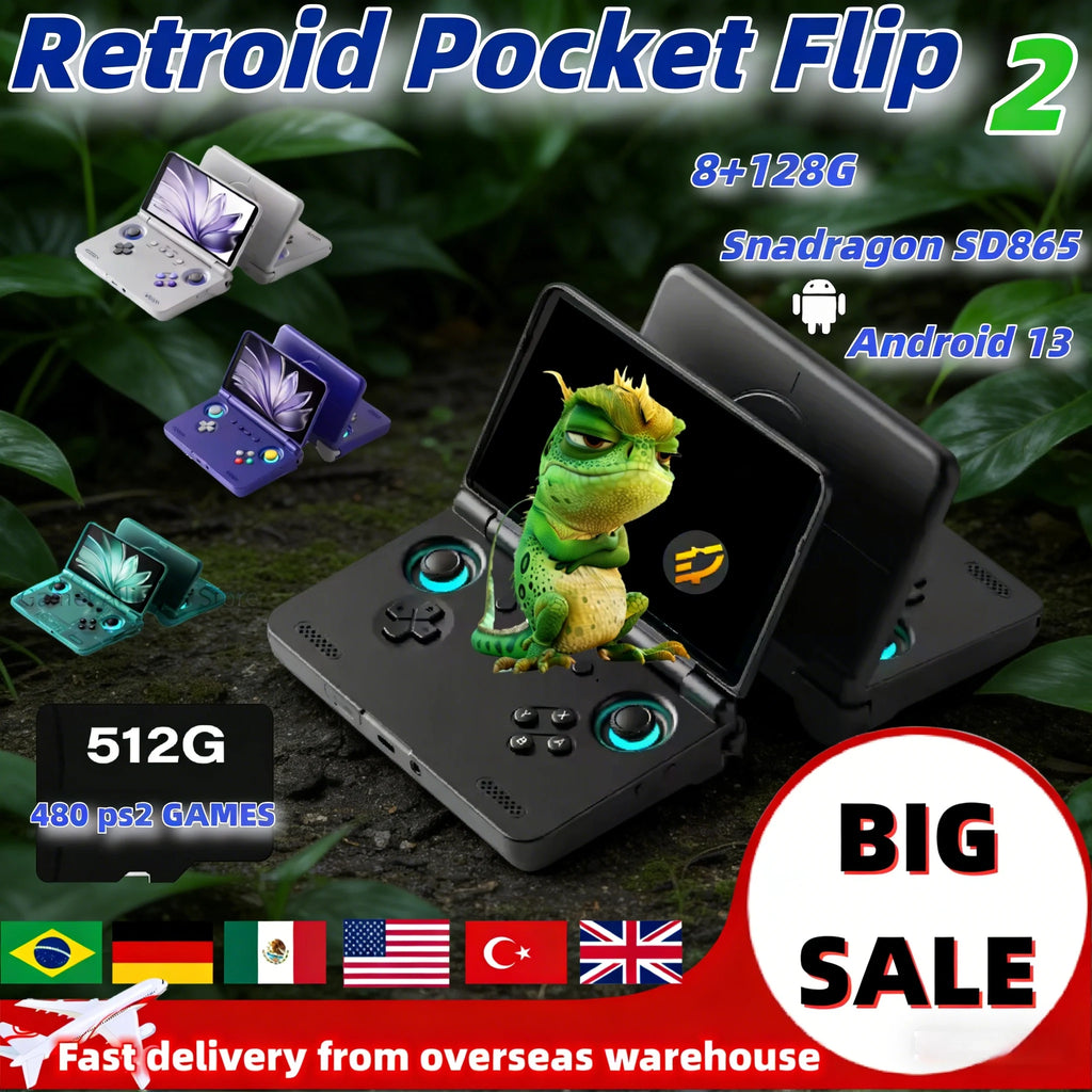Retroid Pocket Flip 2 Video Game Console Retro Handheld Game Console SD865 8G+128G 5.5Inch AMOLED Touch Screen Android13 PSP PS2