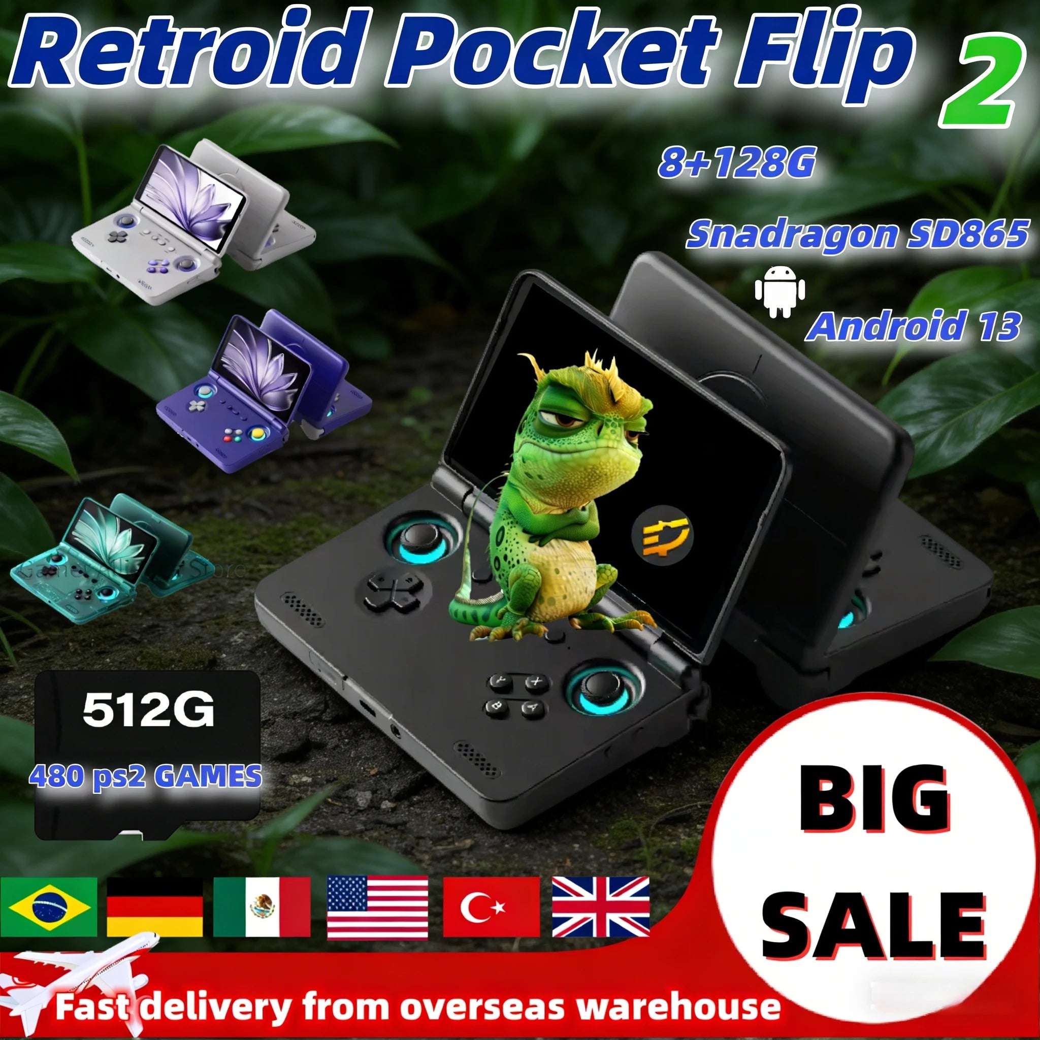 Retroid Pocket Flip 2 Video Game Console Retro Handheld Game Console SD865 8G+128G 5.5Inch AMOLED Touch Screen Android13 PSP PS2