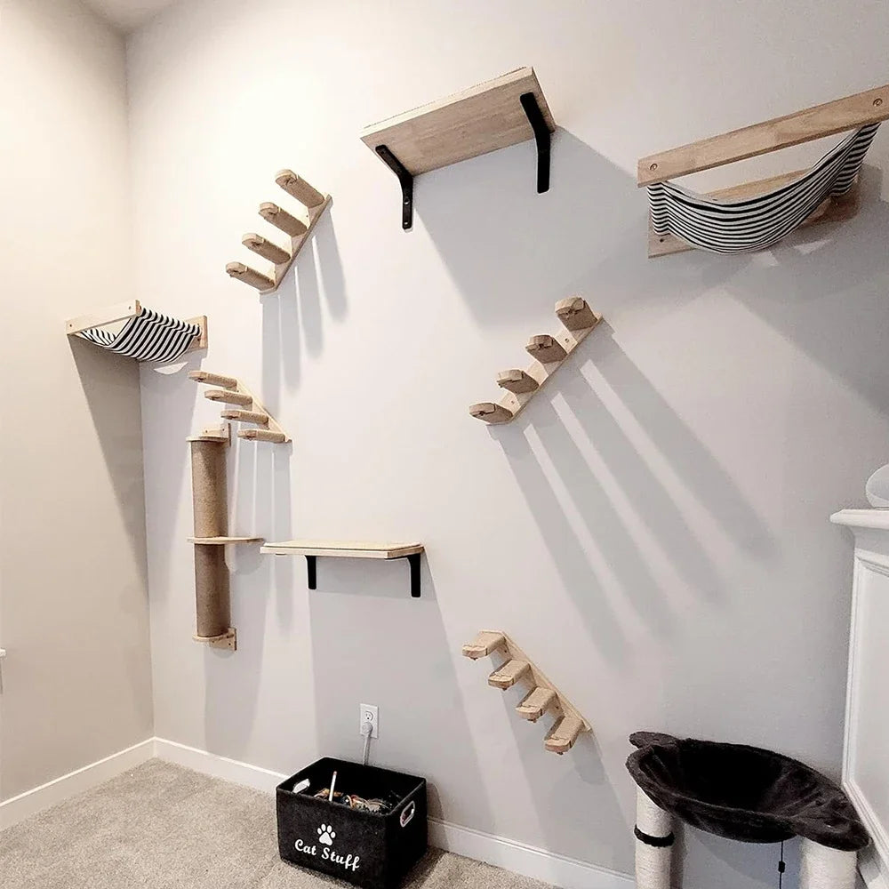 Cat Climbing Shelves Wall-Mounted Cat Tree Tower Sisal Stairs Scratching Post Indoor Cats Gym Catwalk In Sky Accessories Toy