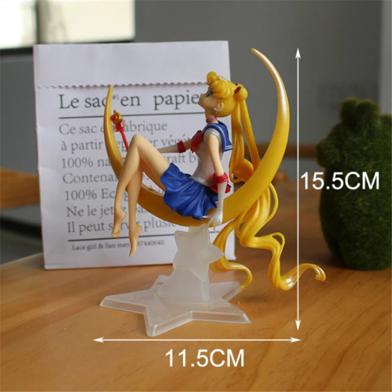 Cartoon Anime Sailor Moon Tsukino Action Figure Wings Toy Doll Cake Decoration Collection Model Girls Gift for Children