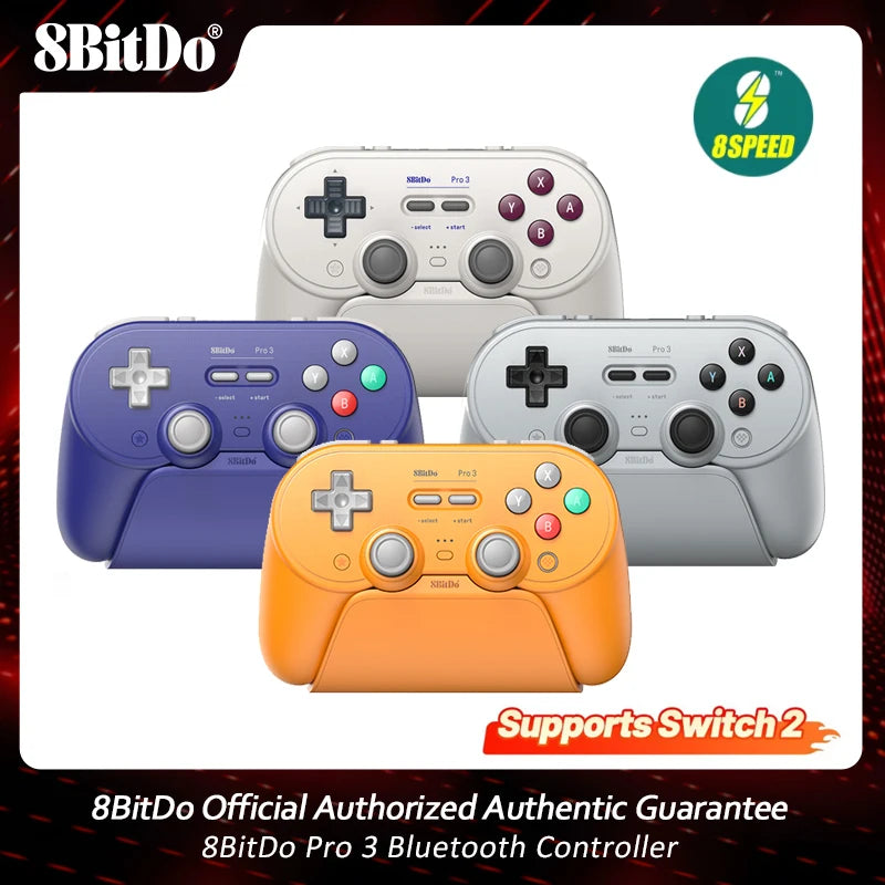 8BitDo Pro 3 Bluetooth Controller for Nintendo Switch 1/2, Windows, Apple, SteamOS, Android with TMR Joysticks, Charging Dock