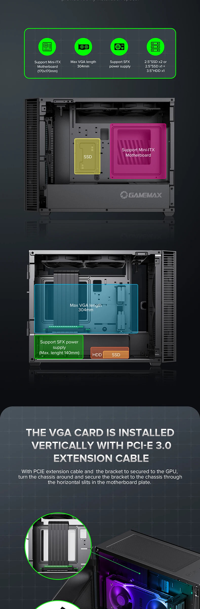 Gaming-PC Desktop-Computer Gaming ITX ATX Computergehäuse 