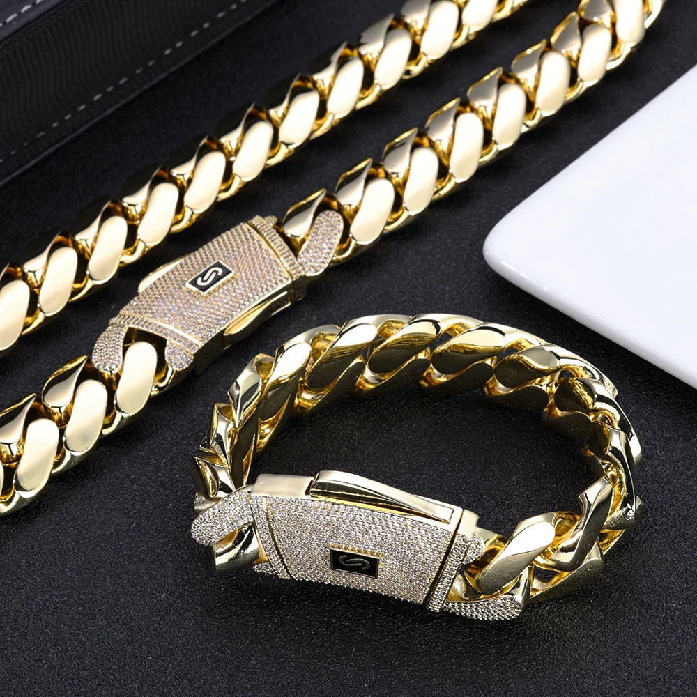 HHIOK Customized 20mm Monaco Bracelet 14K Gold Plated Smooth Buckle High Quality Hip Hop Miami Cuban Bracelet For a Good Friend