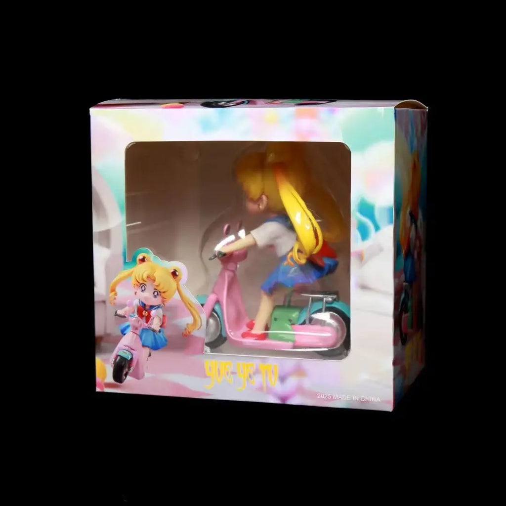 Sailor Moon Anime Figure 13cm Q Version Tsukino Usagi Ride A Bike Figurine Collection Desktop Decor Ornament Doll Kid'S Toy Gift