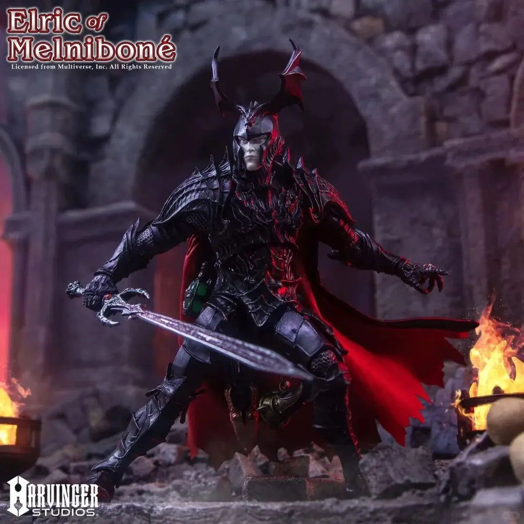 Harvinger Studios Action Figure Elric Of Melnibone 1 12 Scale Articulated Black Armor Red Cape Collectible Model For Adult