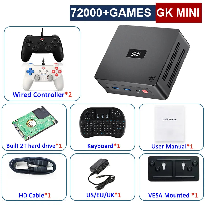 TSINGO Retro Super Console GK Mini Win11+Batocera 72000+Games 80+Emulators With 2.4G/5.8G Wifi 4K Plug And Play For PS2/WII/WIIU