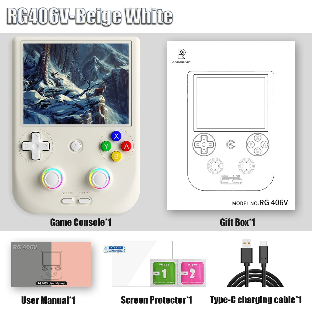 ANBERNIC RG406V Portable Game Console 4’’ IPS Touch Screen Android 13 Unisoc T820 64-bit Game Player 5500mAh RGB lighting