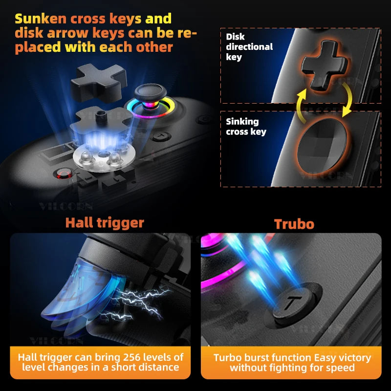 D8Pro Tablet RGB Gaming Controller FPS Mobile Gamepad For Android IOS PS4 Switch PC Hall Trigger Joystick with M1M2/Turbo/6-Axis