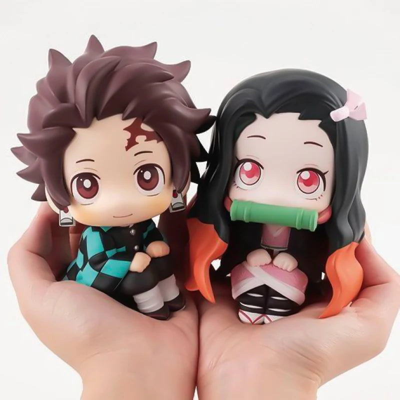 Anime 8/9cm Cute Q Versão Demon Slayer Action Figure Sentada Tanjiro Kamado Nezuko PVC Action Model Kid Toy Gift
