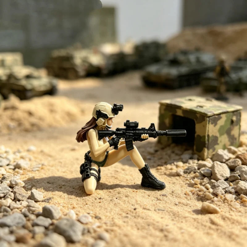 New Tactical Beauty Desktop Collectible,Tactical Mini Soldier Figurine,Female Rifleman Miniature,Forces Statue for Military fans