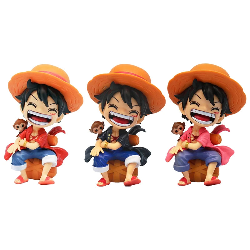 Anime Action Figure Statue: Sitting Luffy, Zoro, Sanji Chibi Style Car Decor Gift for OP Fans