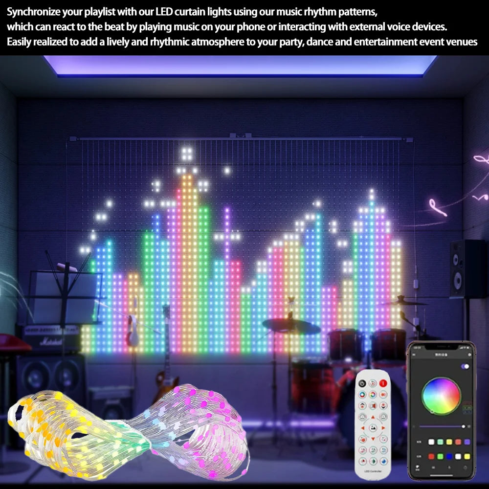 LED Smart Curtain Lights Curtain Garland on The Window USB Power Fairy Lights Festoon with Remote New Year Garland Led Lights 。