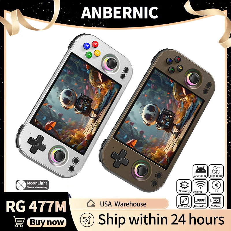 ANBERNIC RG 477M Retro-Handheld-Spielekonsole, 4,7 Zoll LTPS In-Cell-Touchscreen, Aluminiumlegierung, Android, 5300 mAh, KI-Assistent, RG477M