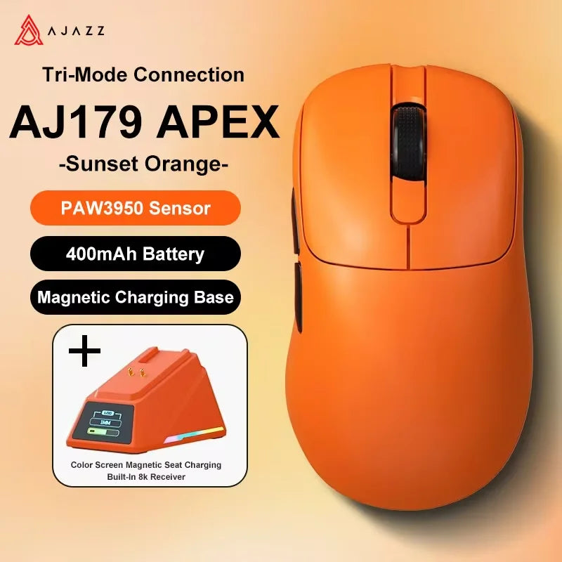 AJAZZ AJ179 APEX PAW3950 3000DPI 8Khz Kabellose Gaming-Maus Rechtshänder Ergonomische Maus mit RGB-Magnetbildschirm-Ladestation