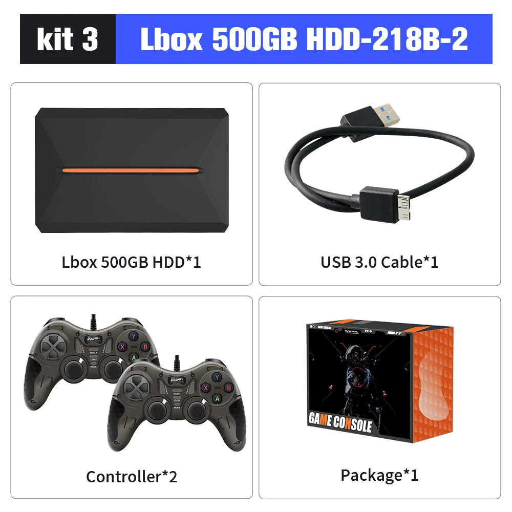 500GB Gaming HDD Launcbox System Emulator Console for PS4/PS3/Switch/PS2/Wii/Wiiu with 3700+ 3D/PC Games for Windows PC/Laptop