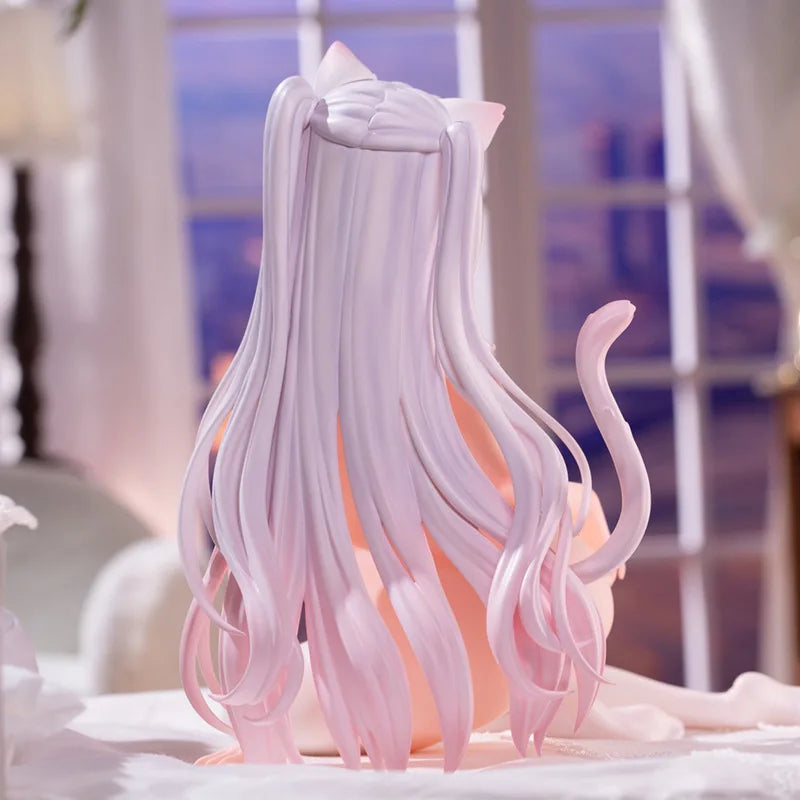 Anime Cat Girl Hanna Figure Original Art White Hair Pajamas Pvc Figurine Desktop Computer Case Decoration Anime Collectors