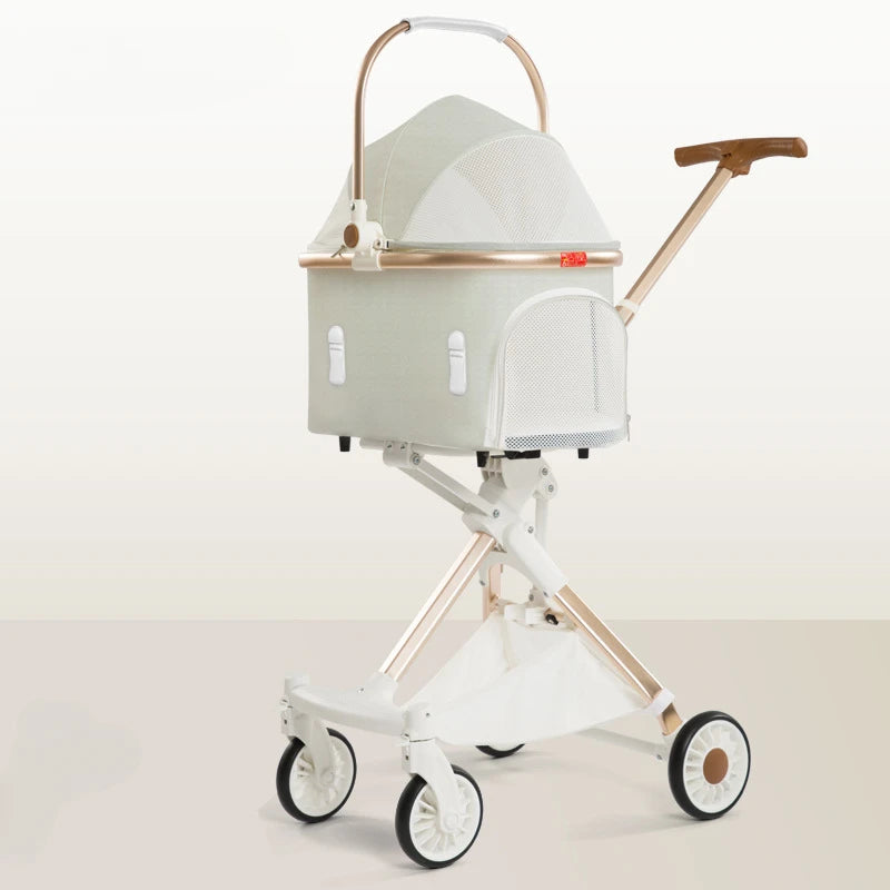 Leichter vierrädriger Haustier-Kinderwagen, faltbarer Katzen-Kinderwagen, tragbarer multifunktionaler Tragekorb, Heimtierbedarf für Reisen im Freien