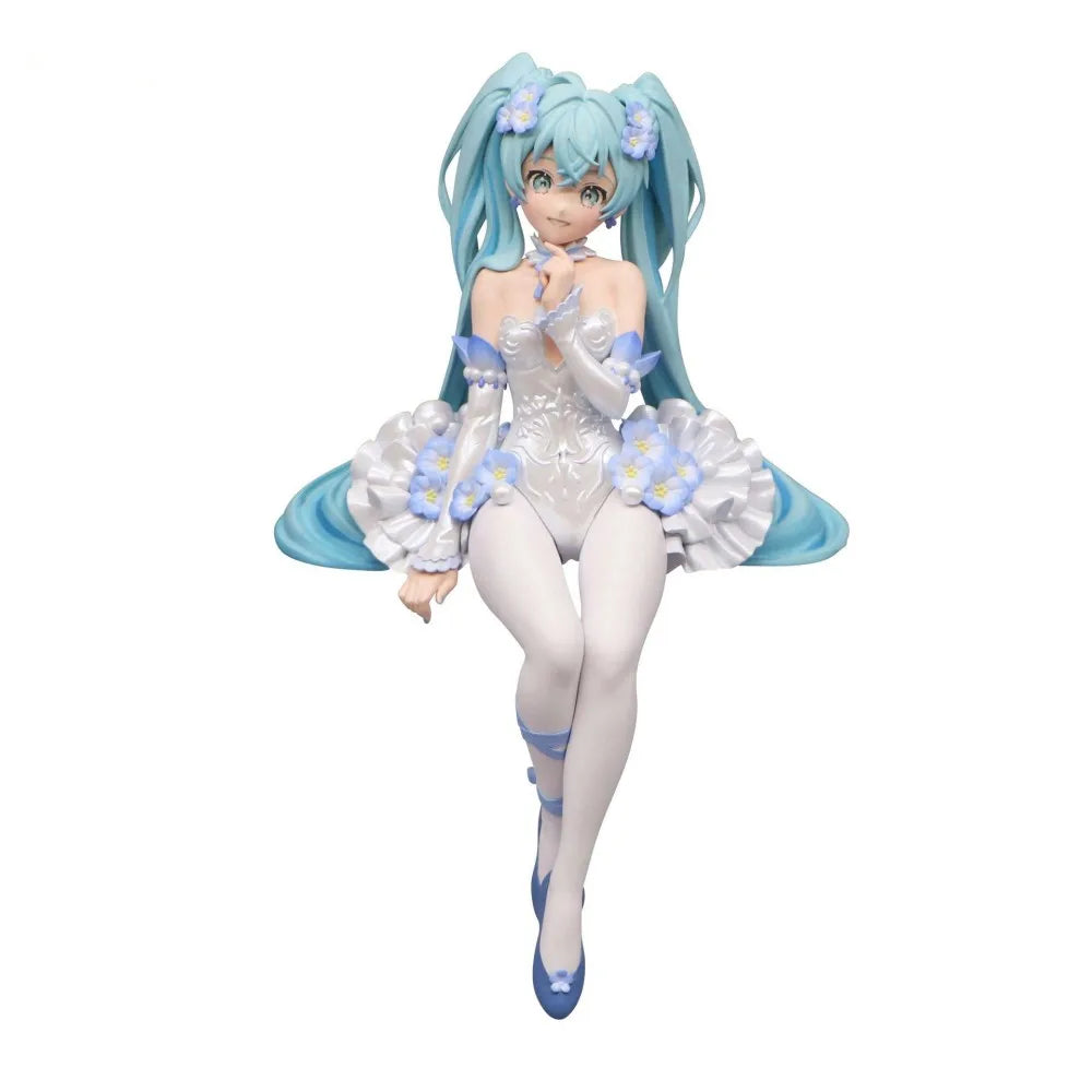 New Hatsune Miku figure Pink Butterfly Fairy white dress sitting Noodles PVC model toy cake home decoration collect gifts