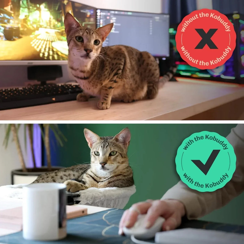 Cat Desk Bed - Soft Faux Fur Fabric, Steel Frame - Adjustable, Cat Shelf Bed for Indoor Cats - Perfect Cat Hammock for Your