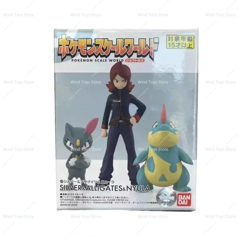 Bandai Original Scale World POKEMON Johto Region Kotone Bayleef Silver Croconaw Morty Celebi Anime Figures Toys for Kids Gift