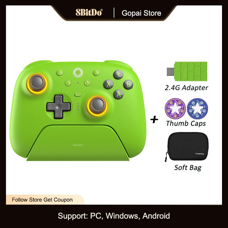 8BitDo Ultimate 2 Wireless, TMR Joysticks & Hall Effect Triggers Controller with Charging Dock for PC,Windows 10,11,Android