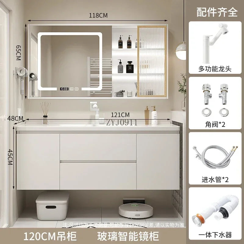 **Nordic Bathroom Vanity Cabinet With Ceramic Sink Combination Set Modern Floor Cabinet Washstand Stone Slab One Basin Hand Wash