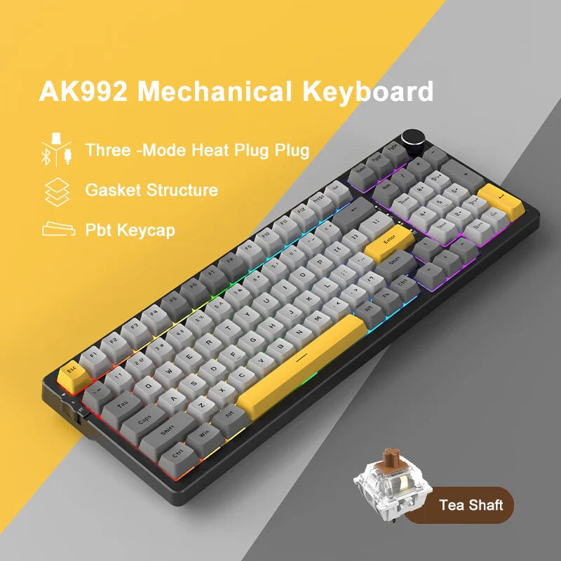 AJAZZ AK992 Mechanische Gaming-Tastatur RGB 100 Tasten Hot-Swap-Tastatur 5.0 Bluetooth Wireless 2.4G USB für PC Gamer Desktop