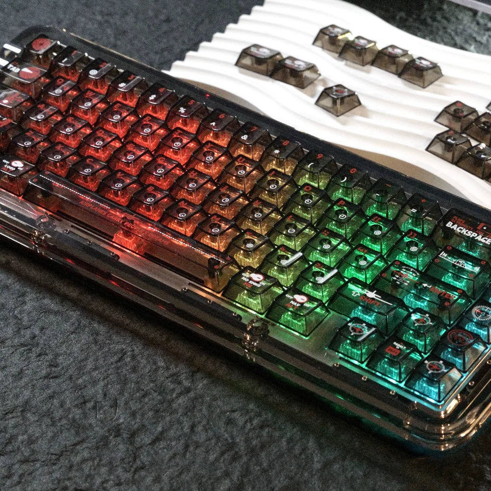 Original highly transparent two-color word 115-key mechanical keyboard small full set of theme keycaps, PC material