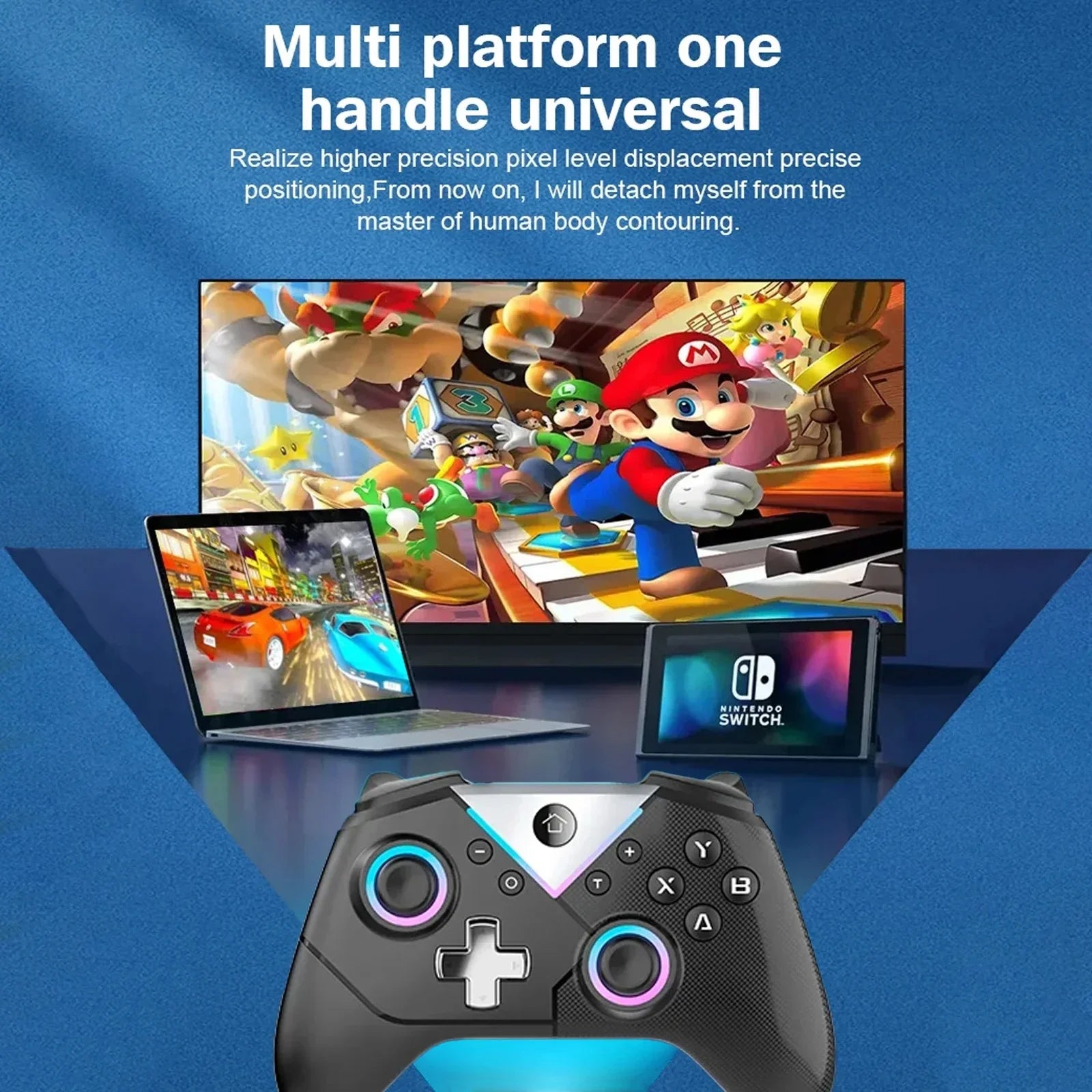 617 Wireless Pc Gaming Controller, With Rgb Led Light Compatible With Pc/Nintendo Switch/Mobile Phone/Android Gamepad Joystick