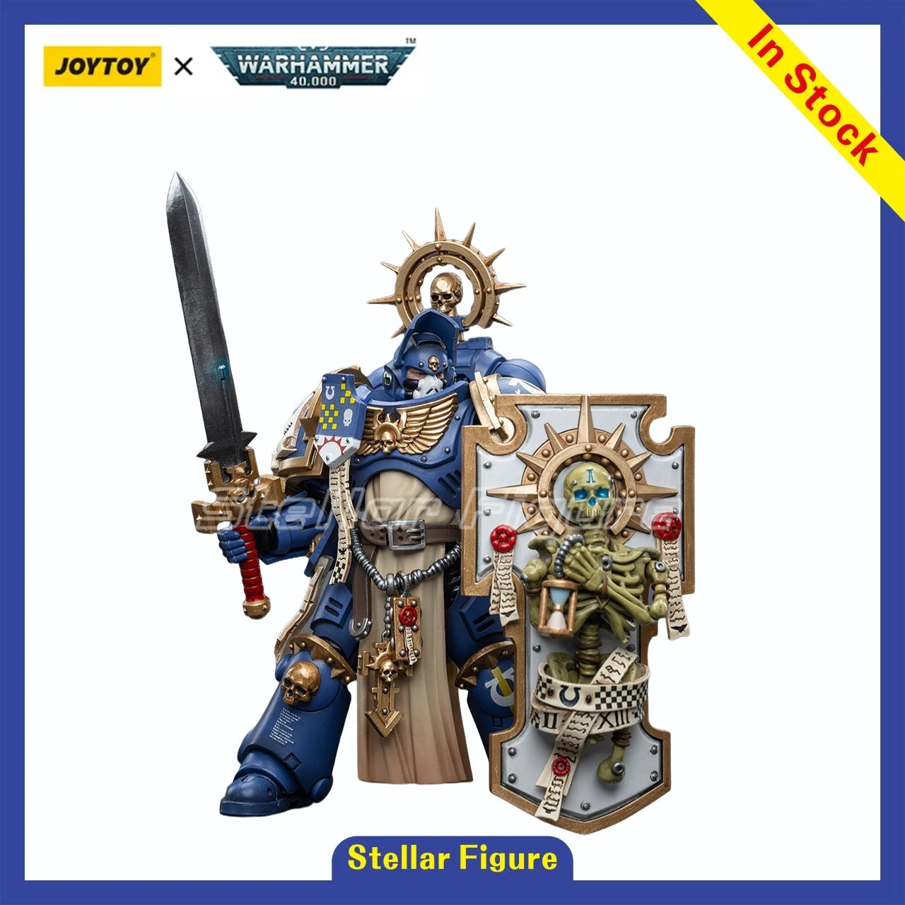 【SF】JOYTOY 1/18 Action Figure UltramarinesPrimaris Captain with Relic Shield and Power Sword Model Toys Gifts Ornaments