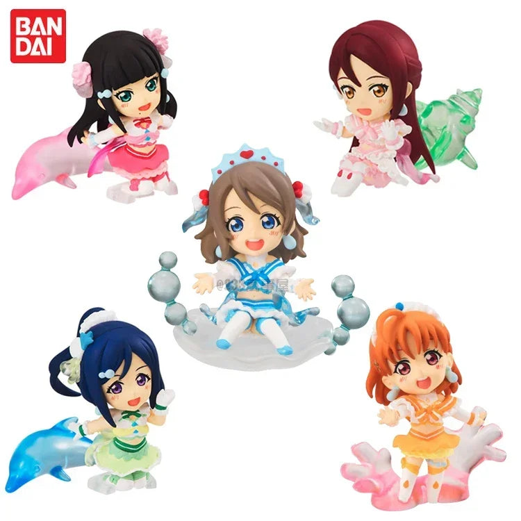 Original BANDAI LoveLive! Sunshine Aqours Gashapon Toy Watanabe You Sakurauchi Riko Kanan Matsuura Kit Mini Action Figures Doll