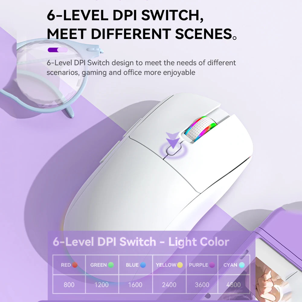 Dual Bluetooth 5.3 Maus 2.4G Kabellose Maus USB-Kabelmaus Tri-Mode RGB Gaming-Maus 6 Tasten 4800DPI für PC Laptop Tablet