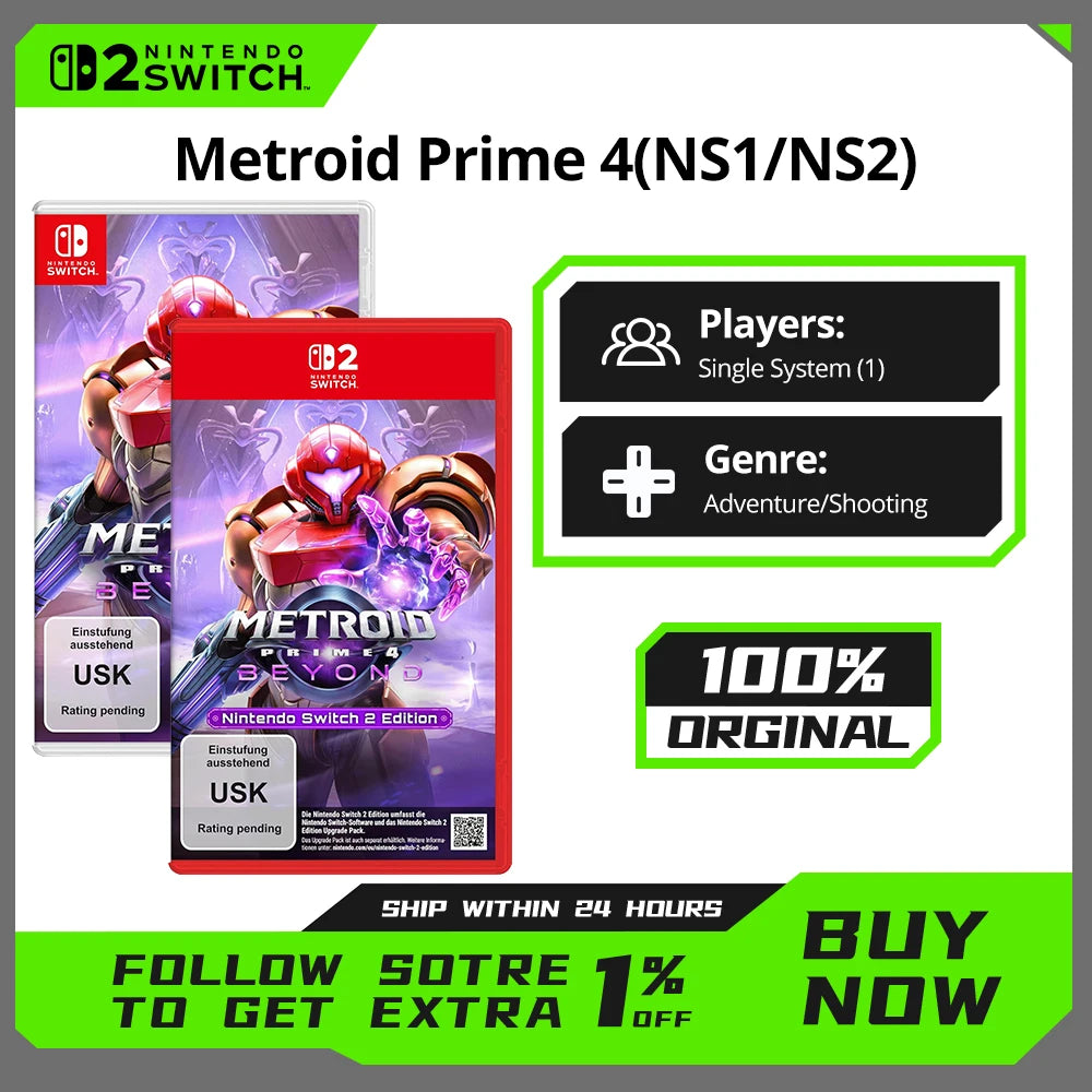 Nintendo Switch 1 2 Game - Metroid Prime 4 - NS1/NS2 Games Cartridge Physical Card for Switch OLED Lite