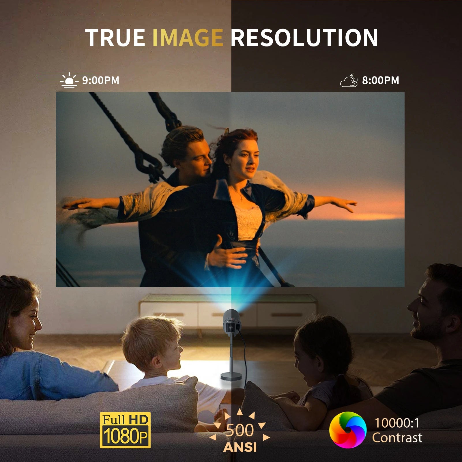 2025 NEW Android 13.0 Mini Projector 4K with Native 1080P 500 ANSI  Electric Focus Home Projector with Foldable Stand