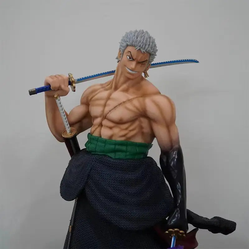50 cm große One Piece Anime-Messerfigur Roronoa Zoro mit 5 austauschbaren Köpfen – Sammlerfigur, Modellfigur, Ornament, Geschenk für Erwachsene